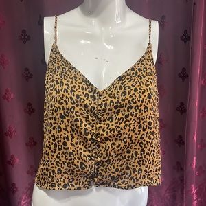 3/$20 Wild Fable Leopard Print Button Up Spaghetti Strap Crop Top Size Medium